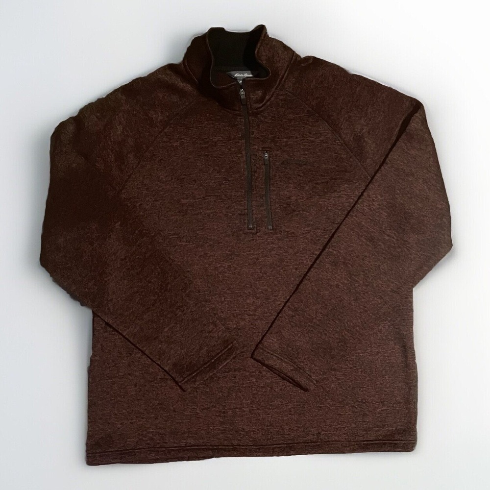 Eddie Bauer Pullover Mens XL Burgundy Marl 1/4 Zip Fleece Lined Mock Neck Cabin